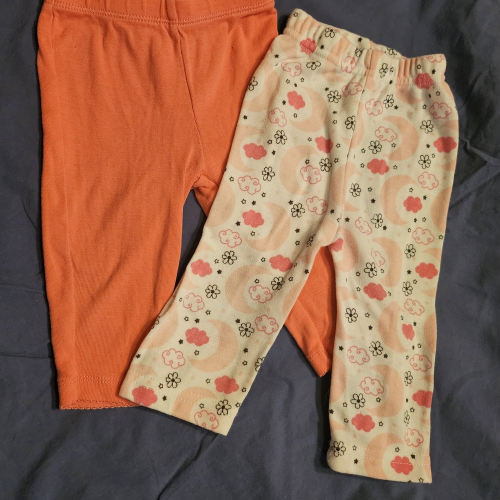 2 Pair Carter's Infant Pants, Vibrant Orange And White With Clouds, 6mo